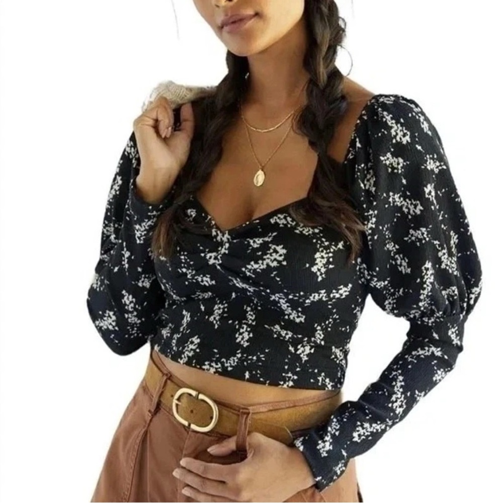 Anthropologie Black and White Floral Blouse